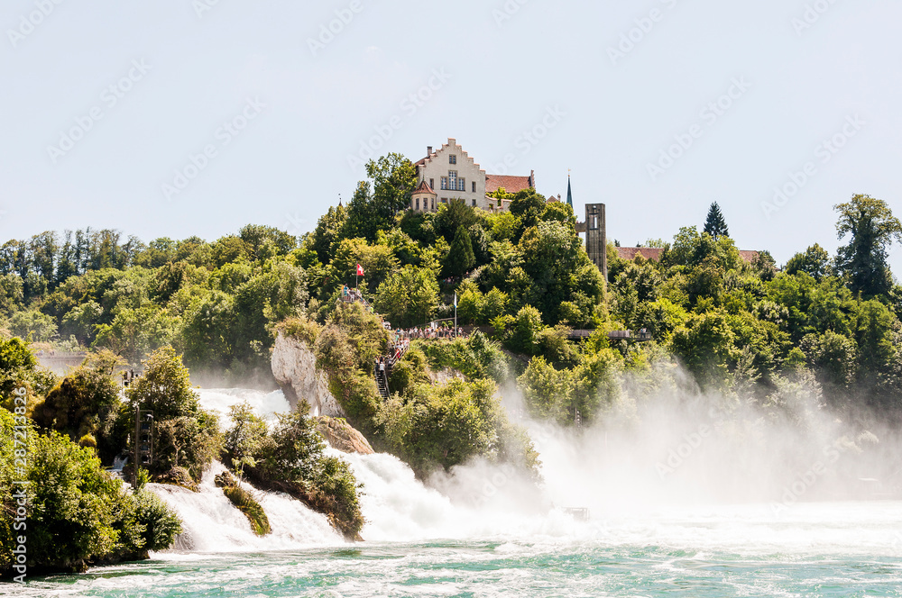 Rheinfall, Rhein, Wasserfall, Schloss, Laufen, Rheinfallbecken, Felsen, Fluss, Rheinfallfelsen, Neuhausen, Sommer, Schweiz