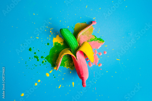 Painted in different colors banana photo