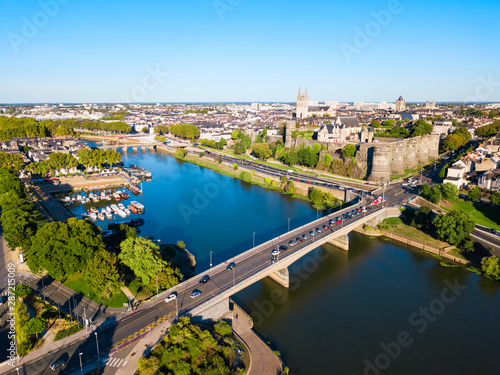 Canvas Print Angers aerial panoramic view, France
