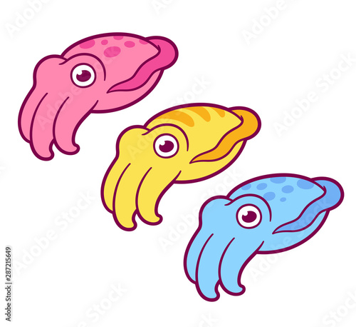 Cute cartoon cuttlefish set