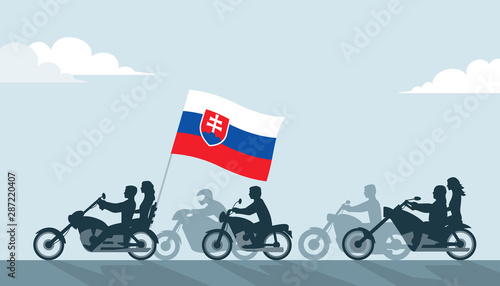 Photo Bikers on motorcycles with slovakia flag