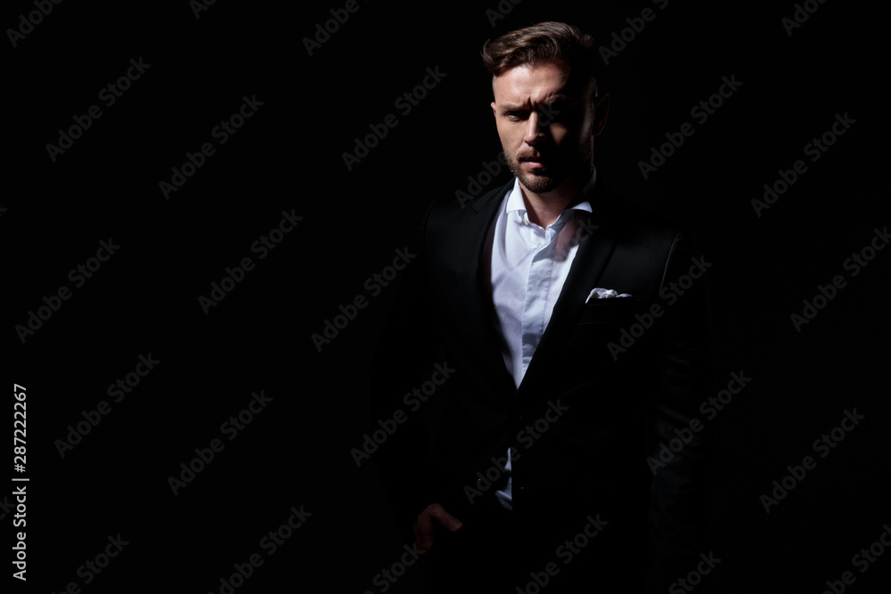 business man in tuxedo looking confidently at camera business man in tuxedo looking confidently at camera