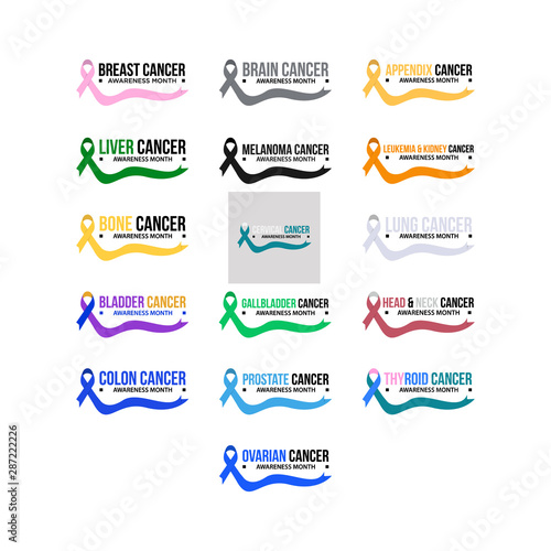 Awareness cancer ribbon logo icon set vector image design on white background