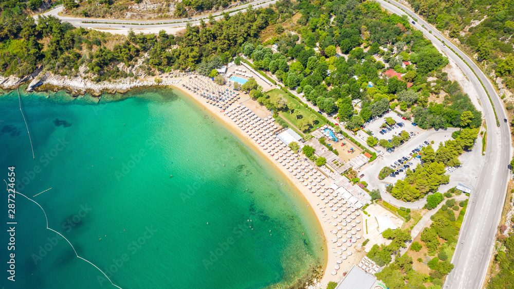 Aerial view at the beach. Beautiful natural seascape at the summer time.