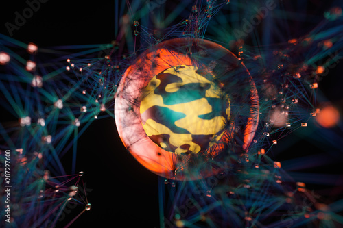 Glowing and magical sphere with connected lines, 3d rendering.