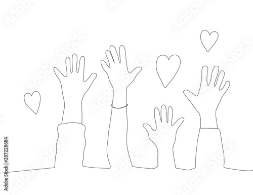 Volunteers hands up concept. Vector simple design