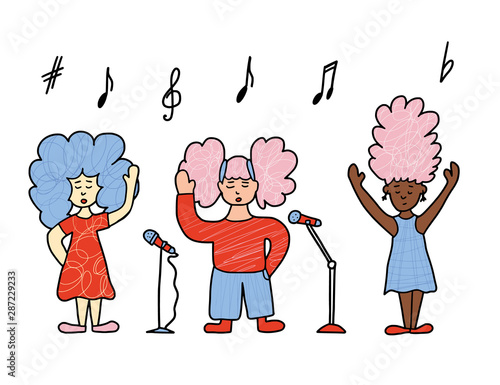 Cute singers stay isolated. Vector simple design.