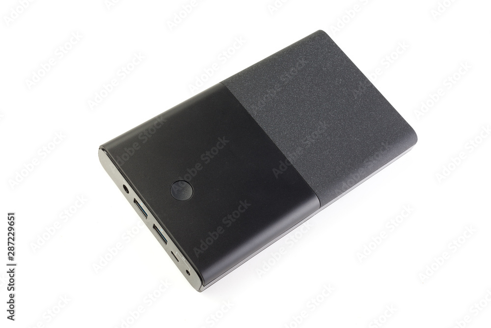 Power bank for charging mobile devices. Black smart phone charger with power bank . Battery bank. External battery for mobile devices. Power bank for charging mobile devices. Black smart phone charger with power bank . Battery bank. External battery for mobile devices.