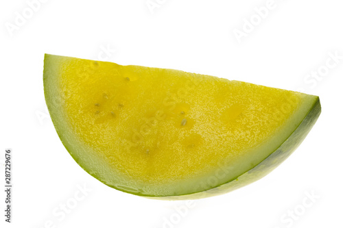slice of yellow watermelon isolated on white background