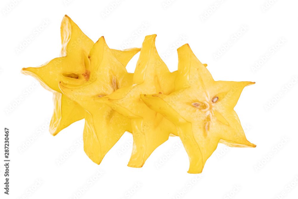 heap of slices of carambola isolated on white background heap of slices of carambola isolated on white background