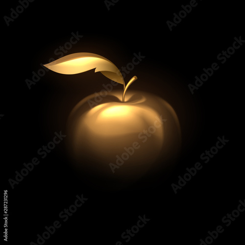 Gold apple on black background