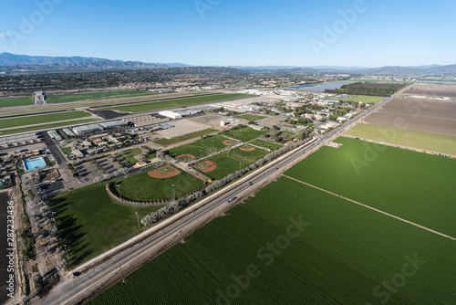 Aerial view of farmland and...