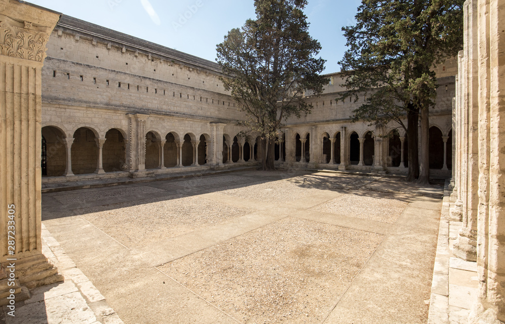 Arles, France - June 27, 2017: Romanesque Cloisters Church of Saint Trophime Cathedral in Arles. Provence,  France