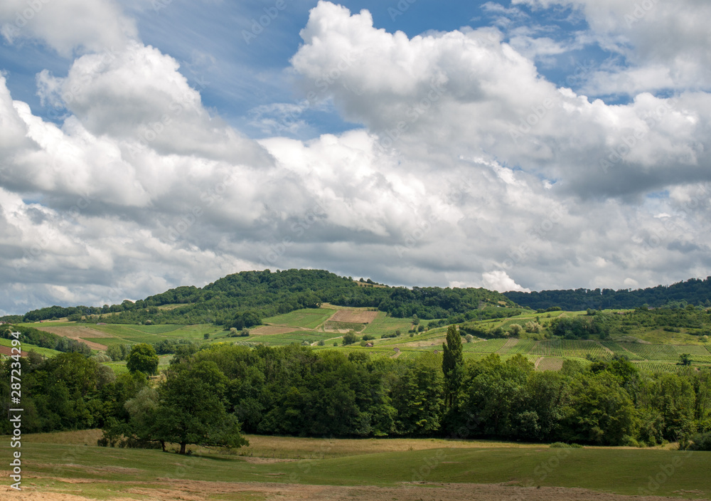 France, Jura, Arbois, vineyard landscape in the commune of Pupillin, famous terroir of the Jura wine