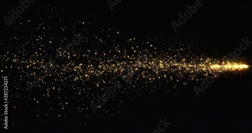 Golden glitter light comet trail, sparkling shine tail wave. Gold glittering shimmer, magic glowing golden glitter with light particles sparks