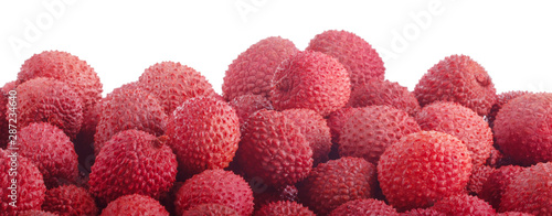 heap of lychees isolated on white background banner
