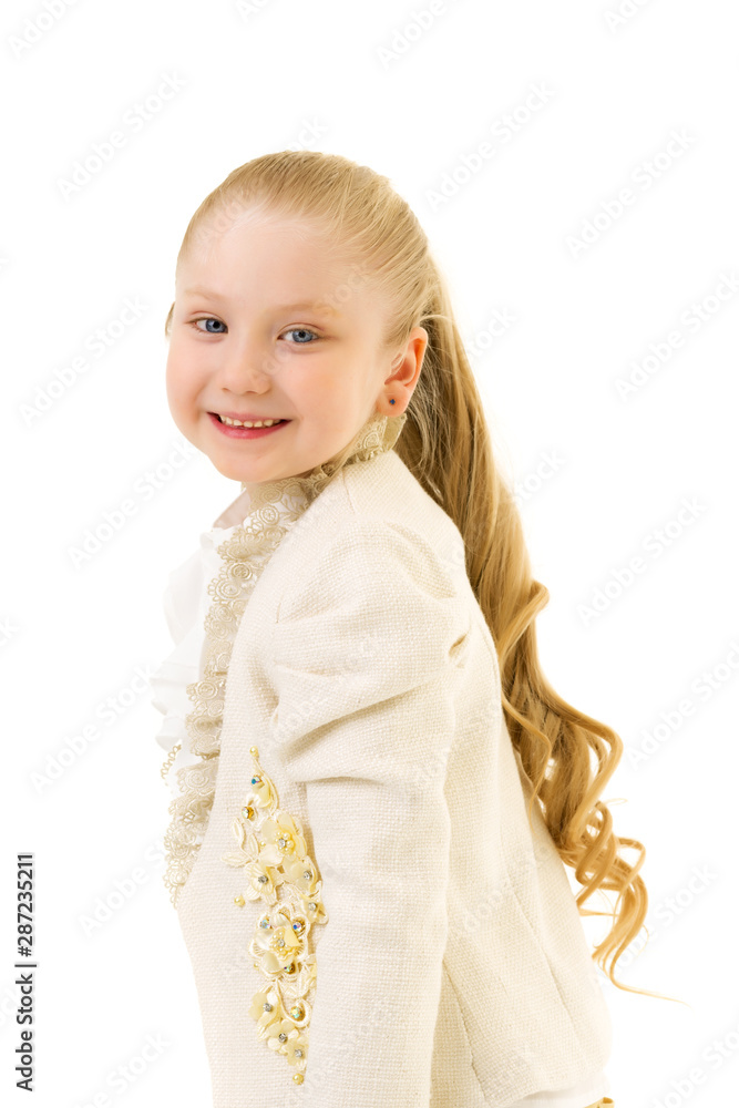 little girl princess in a beautiful dress. The concept of a happy childhood, holidays. Close-up. Isolated on white. little girl princess in a beautiful dress. The concept of a happy childhood, holidays. Close-up. Isolated on white.
