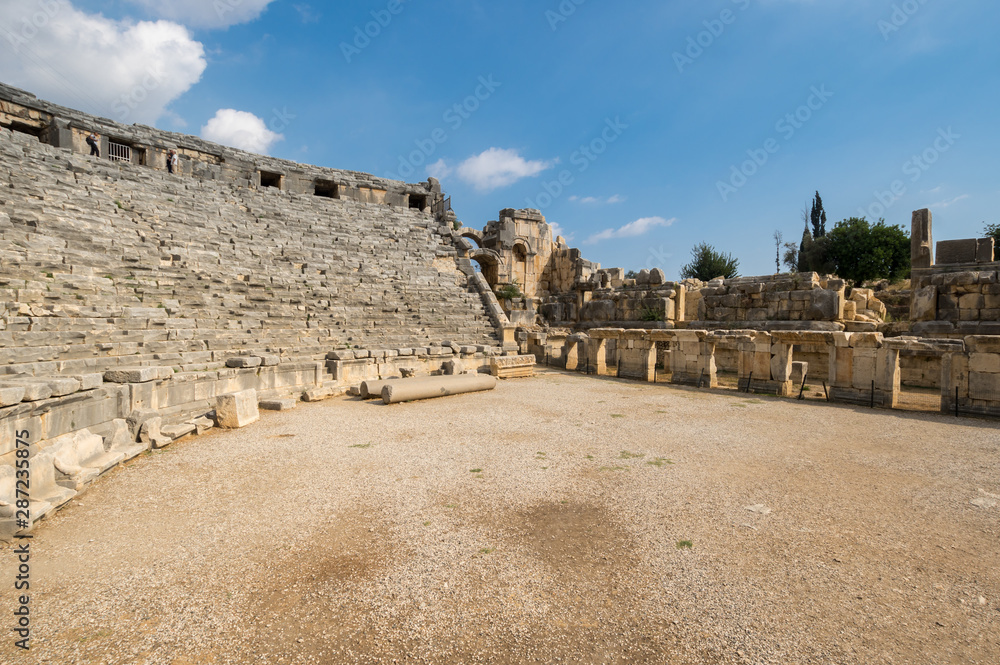 Ruins of ancient amphitheater in city Mira, Turkey
