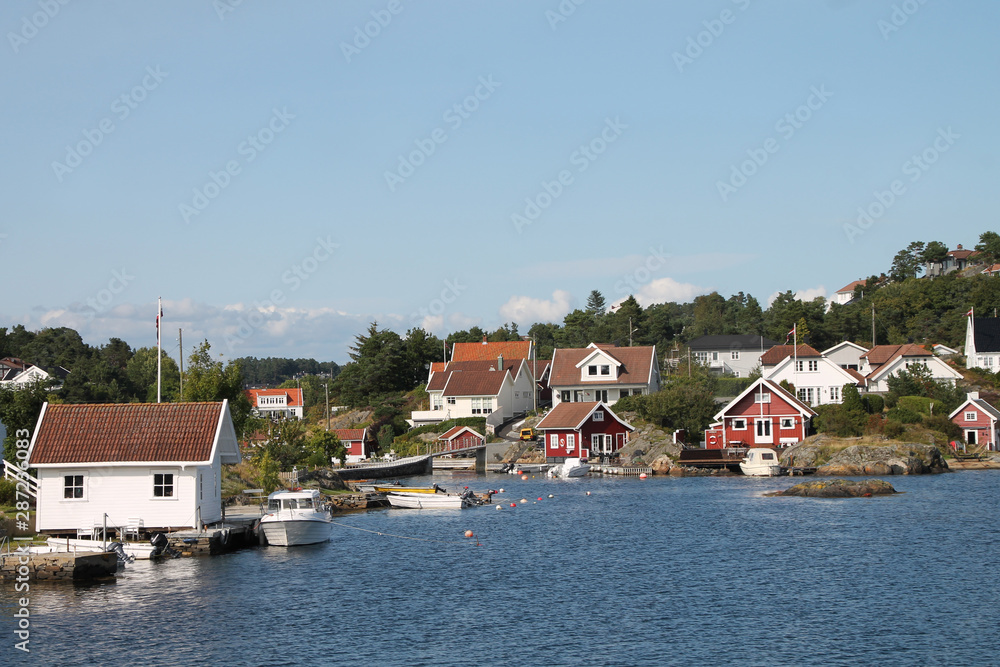 Houses and boats in Kristiansand, Norway