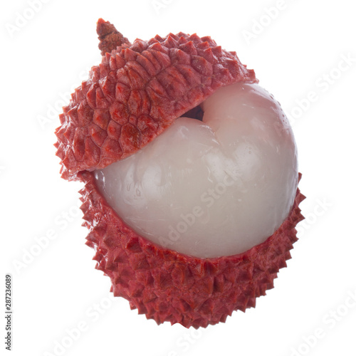 single lychee isolated on white background