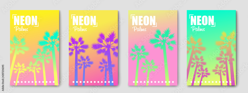 Neon color.Abstract background banner with palms. Modern design. Colorful. Vector illustration