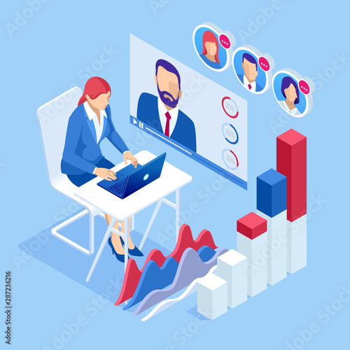 Isometric business training online or business people in a video conference at business meeting concept.