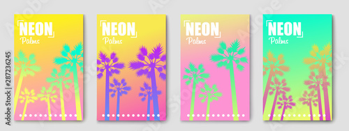 Neon color.Abstract background banner with palms. Modern design. Colorful. Vector illustration