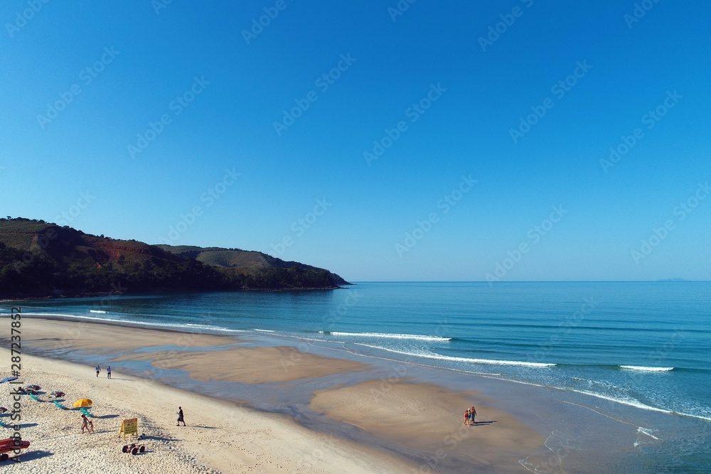 Obraz premium Aerial view of Maresias and Pauba Beaches, Sao Sebastiao, North Coast of Sao Paulo, Brazil. Vacation Travel. Travel destination. Tropical scenery. Great landscape