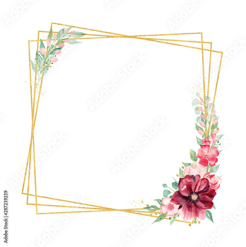Spring blossom watercolor hand drawn raster frame template