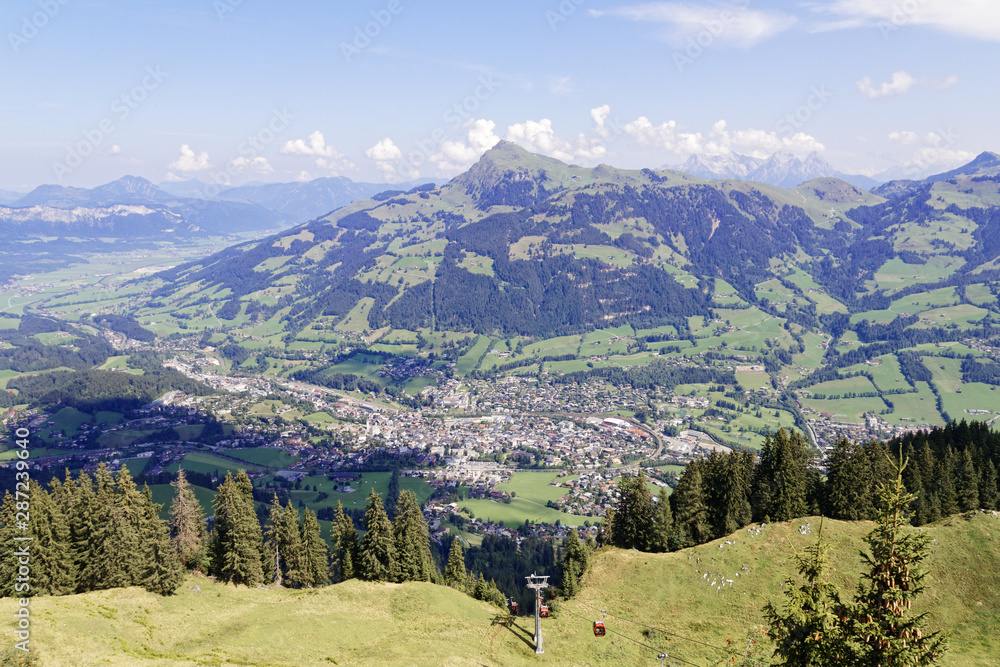 Panoramic view over Kitzbuhel, Austria from the Hahnenkamm