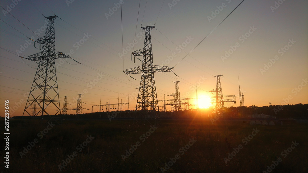 power line,sunset