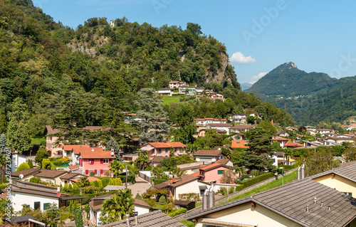 View of Casoro, typical small Swiss village in the mountains above Lugano, Switzerland