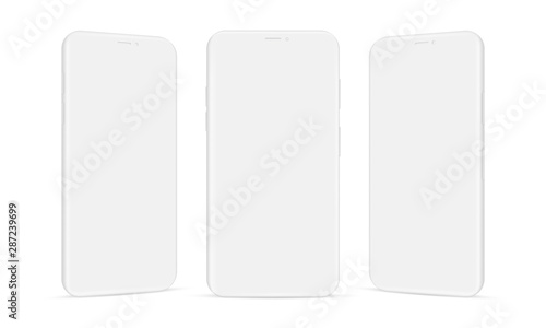 Set of clay mobile phones mockups isolated on white background. Vector illustration