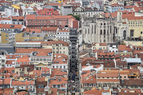 Lisbon, Portugal - July 24, 2019: The Santa Justa Lift, an iron-cast elevator built in 1902