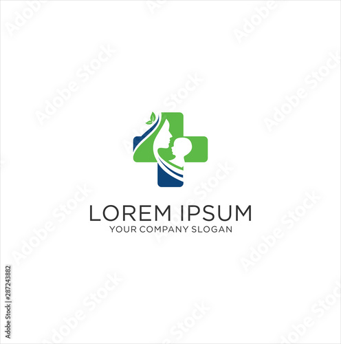 Mom Baby With Cross Logo Medical Hospital Design Concept Mother Care 
