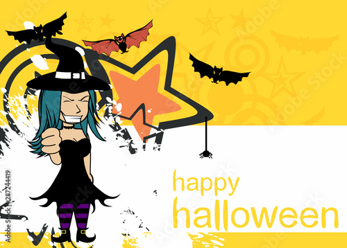 halloween background with pretty witch kawaii cartoon