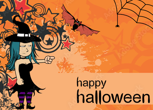 halloween background with pretty witch kawaii cartoon