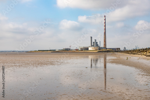 Photography Power plant in Dublin port and Poolbeg beach