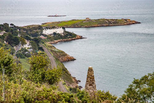 Canvas Print Coastal view of Killiney with train rail and Dalkey Island
