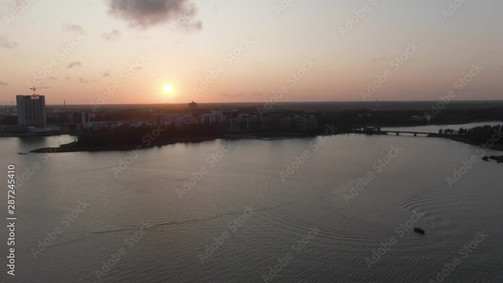 Flying over the city center of Helsinki during sunset. Finland. Downtown aerial drone shot. Flying over the city center of Helsinki during sunset. Finland. Downtown aerial drone shot.
