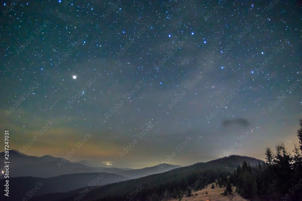 Starry sky in the mountains in summer Starry sky in the mountains in summer