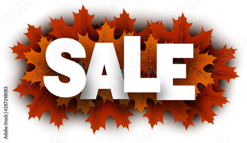 Autumn sale sign with orange maple leaves.