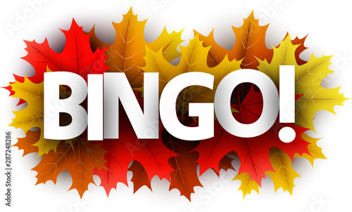 Autumn bingo sign with color maple leaves.
