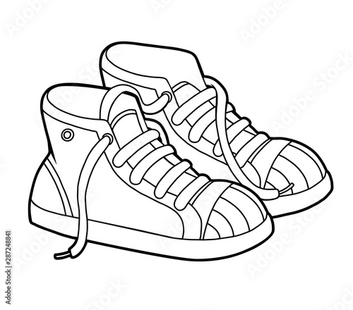 Coloring book, cartoon shoe collection. Sneakers