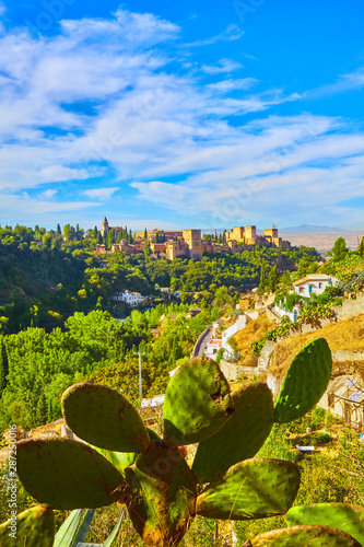 Panoramic view of the Alhambra and Granada in Spain.