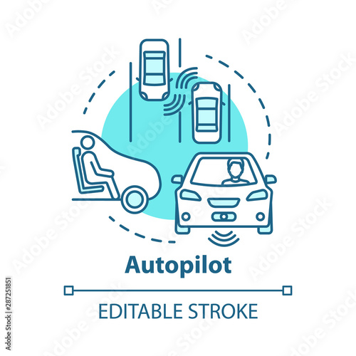 Autopilot concept icon. Autonomous car, driverless vehicle. Smart car. Self-driving auto idea thin line illustration. Vector isolated outline drawing. Editable stroke