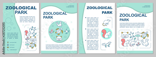 Zoological park brochure template layout. Animals species. Flyer, booklet, leaflet print design with linear illustrations. Vector page layouts for magazines, annual reports, advertising posters