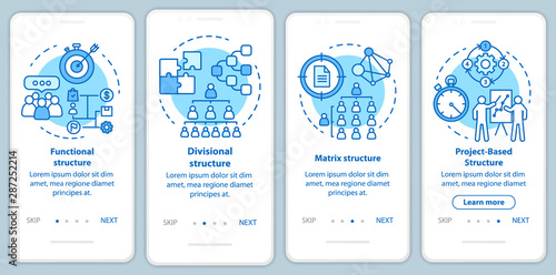 Corporate structure onboarding mobile app page screen with linear concepts. Organization hierarchy. Company management walkthrough turquoise instructions. UX, UI, GUI template with illustrations