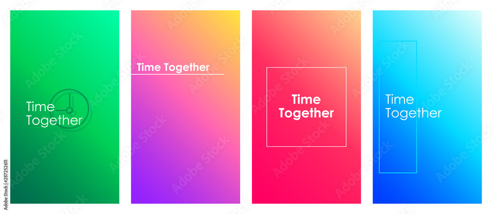 Time together social media stories duotone template set. Gradient inspirational phrase web banner with text, content layout. Modern vibrant mobile app with inscription. Blending colors mockup pack