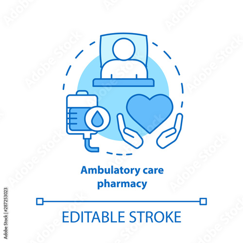 Pharmacy concept icon. Ambulatory care medication idea thin line illustration. Clinical, hospital patient medicine prescription, drug therapy. Vector isolated outline drawing. Editable stroke